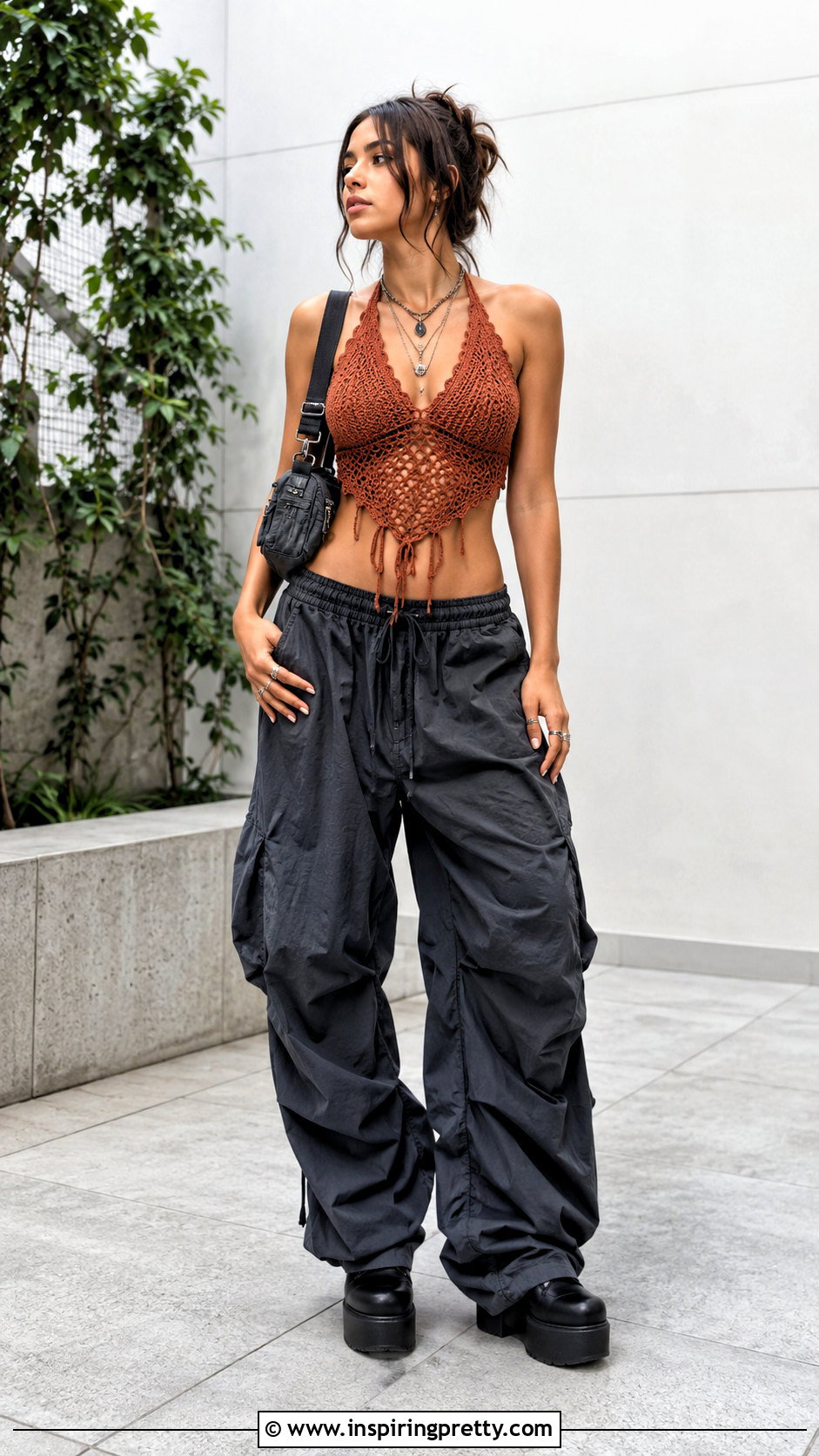 Crochet Fairy Grunge Top With Parachute Pants - 25 Crochet Fairy Grunge Top outfit ideas