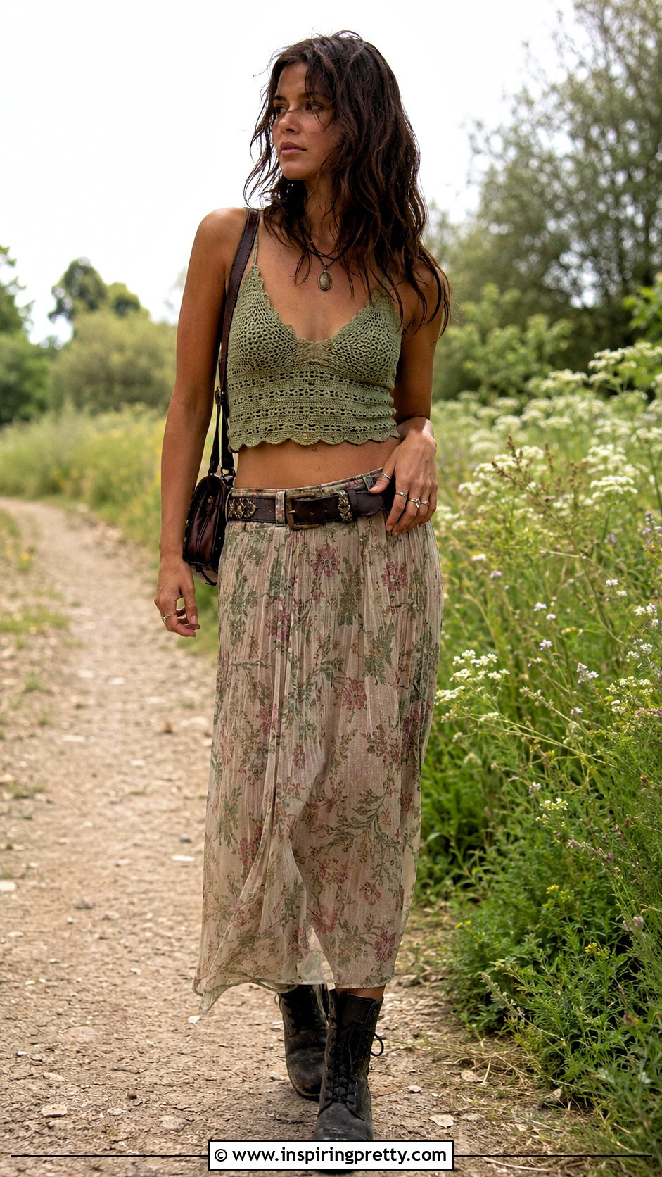 Crochet Fairy Grunge Top With Printed Maxi Skirt - 25 Crochet Fairy Grunge Top outfit ideas