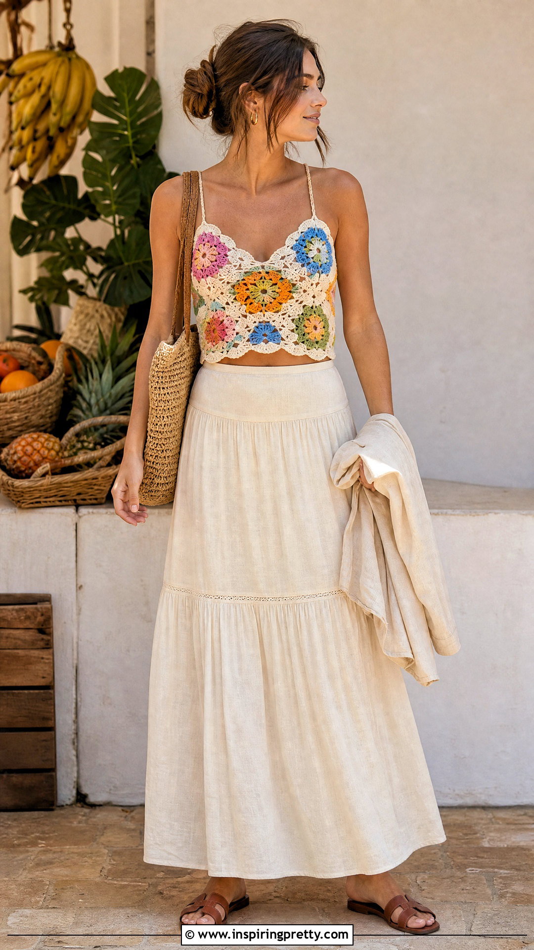 Crochet Flower Crop Top With Maxi Skirt - 25 Crop Tops With Designs