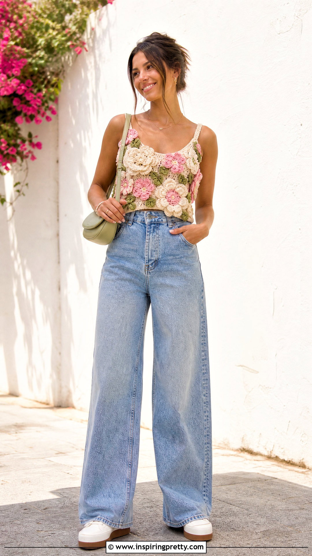 Crochet Flower Top With Wide Leg Jeans - 50 top de croche passo a passo ideas