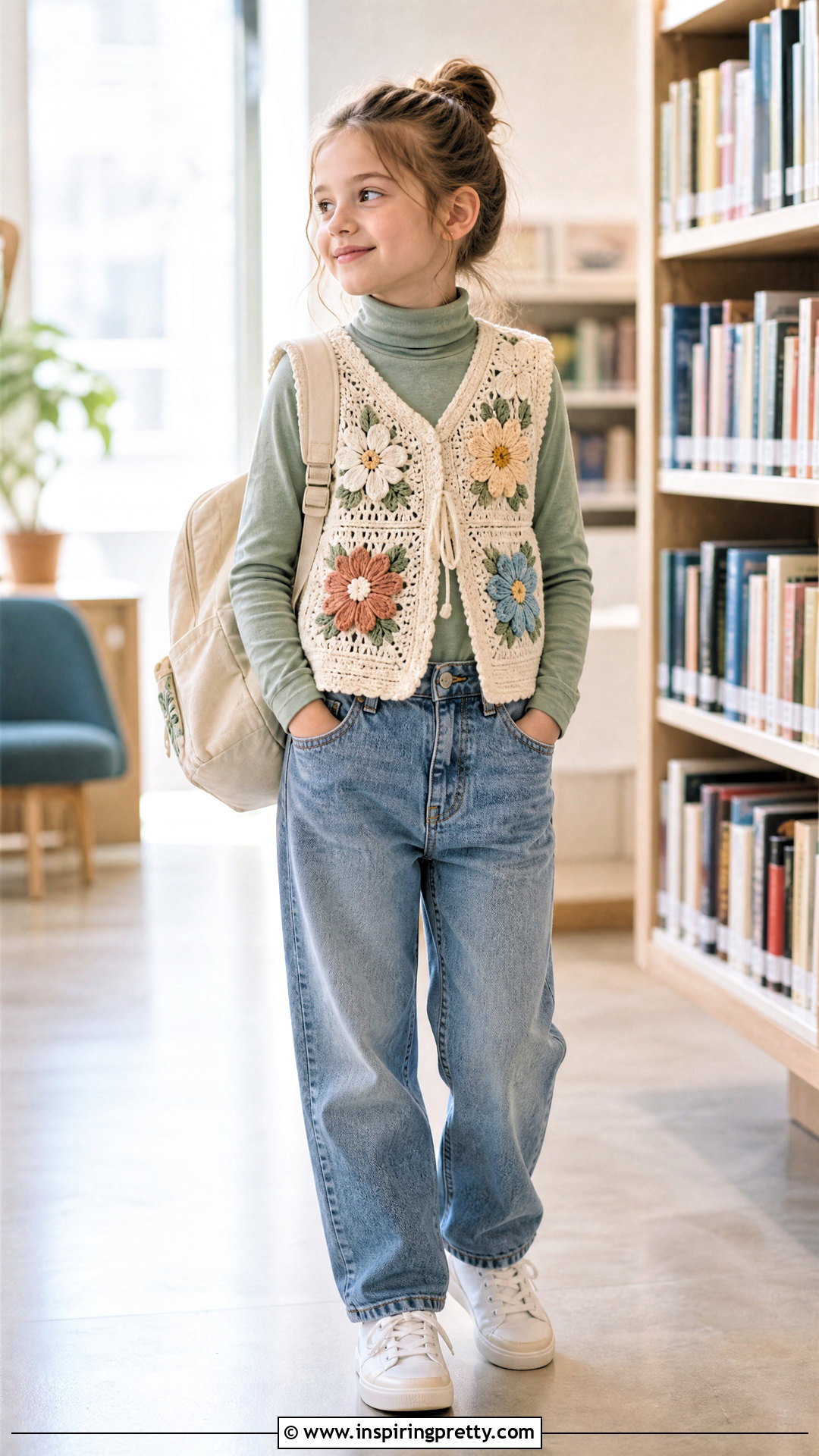 Crochet Flower Vest With Turtleneck - 50 crochet top for kids