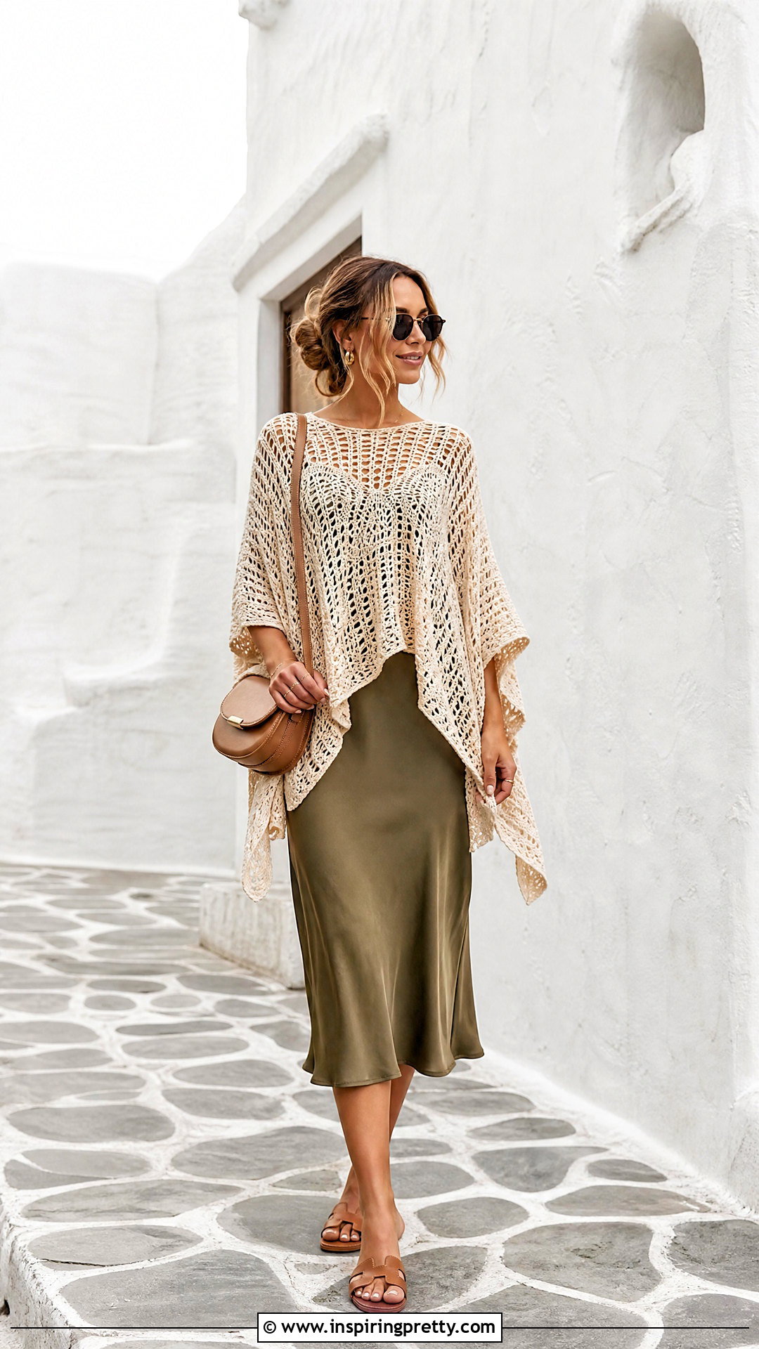 Crochet Flowy Top Over a Slip Dress - 20 crochet flowy top outfit ideas