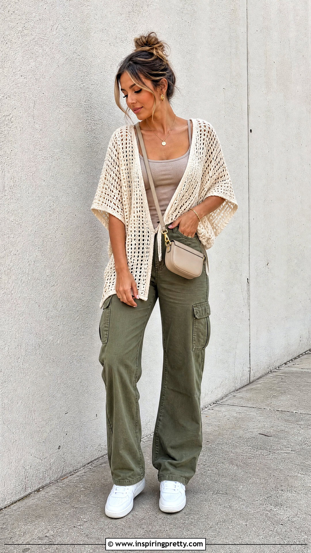 Crochet Flowy Top With Cargo Pants - 20 crochet flowy top outfit ideas