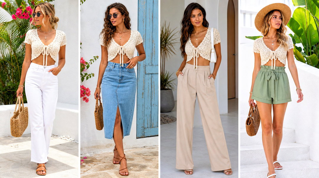20 Crochet Front Tie Crop Top Outfit Ideas for Summer Style