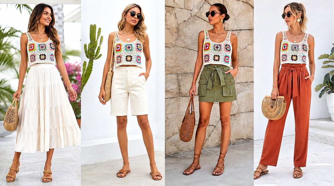 50 Crochet Granny Square Top Outfit Ideas for Colorful Style