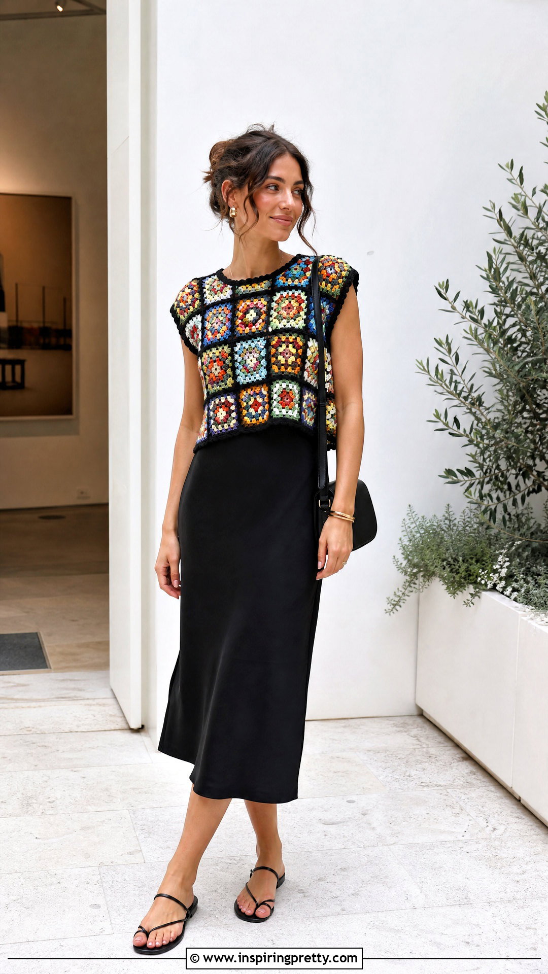 Crochet Granny Square Top With A Slip Dress - 50 crochet granny square top outfit ideas