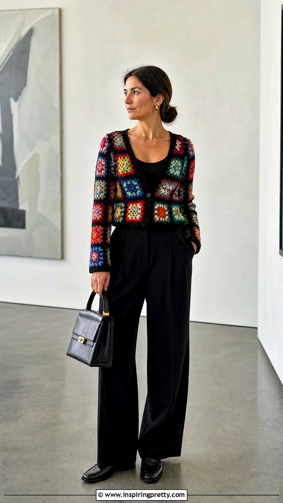Crochet Granny Square Top With Black Trousers - 50 crochet granny square top outfit ideas
