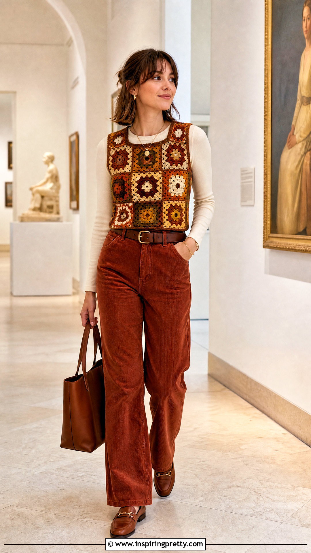 Crochet Granny Square Top With Corduroy Pants - 50 crochet granny square top outfit ideas