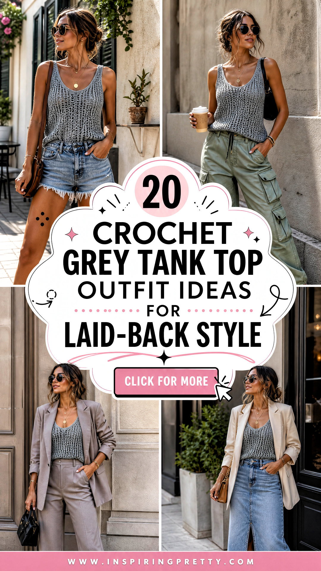 20 Crochet Grey Tank Top Outfit Ideas for Laid-Back Style - 20 Crochet Grey Tank Top Outfit Ideas for Laid-Back Style