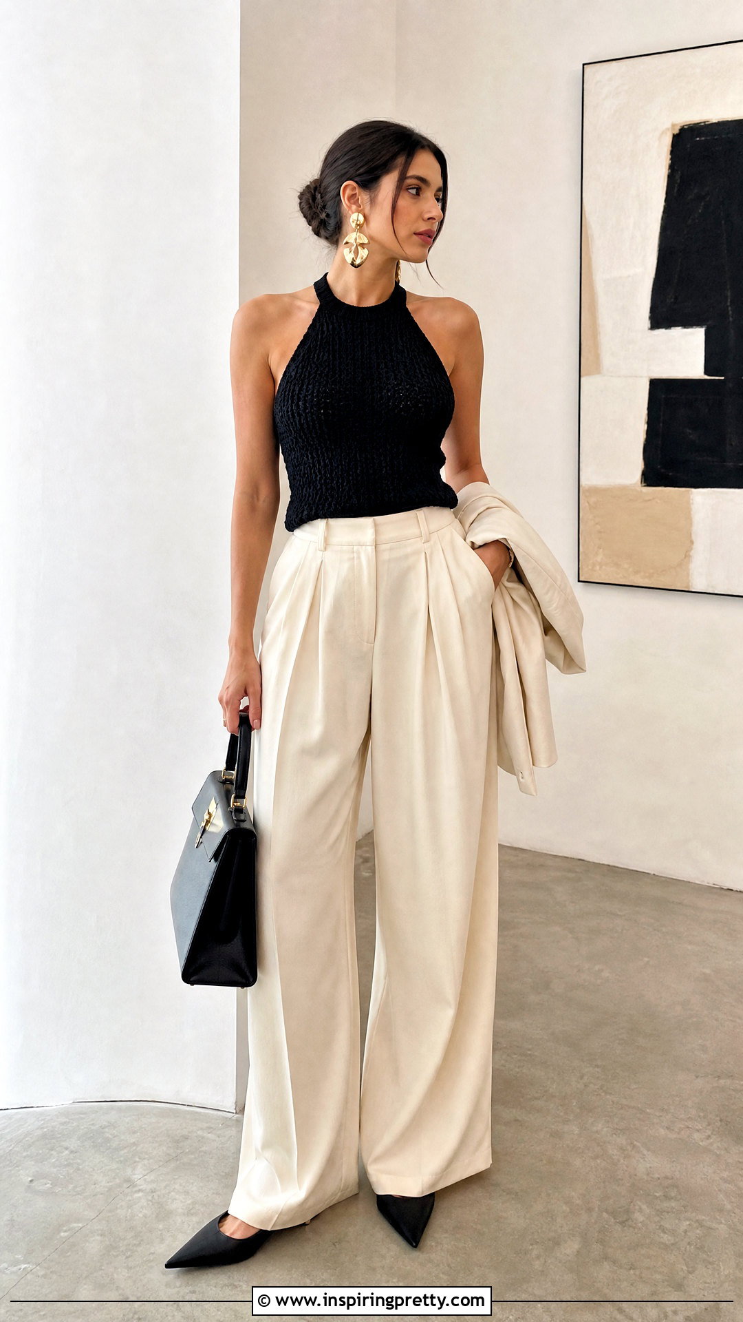 Crochet Halter Top With Tailored Trousers - 25 Simple Crochet Halter Top outfit ideas