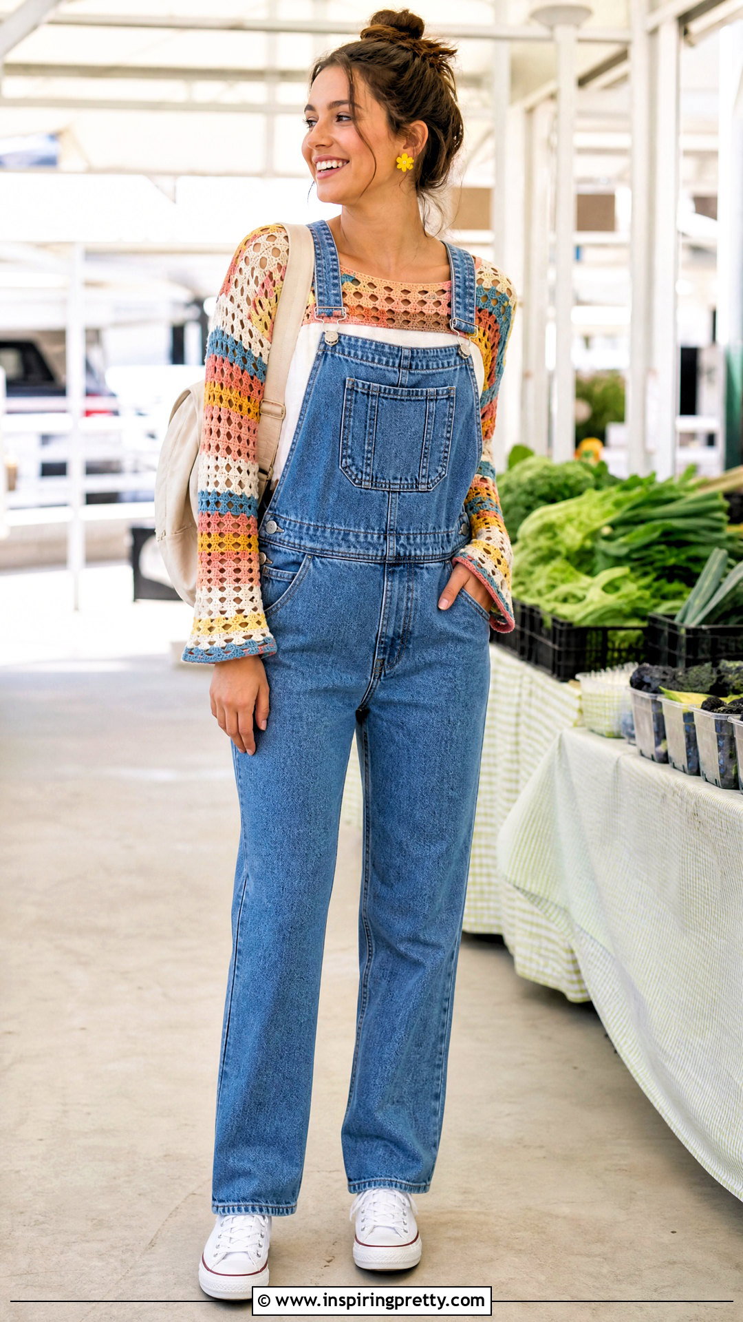 Crochet Holey Top With Denim Overalls - 25 Crochet Holey Top outfit ideas