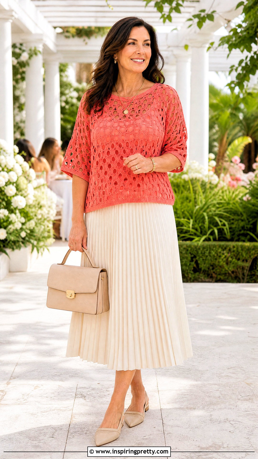 Crochet Holey Top With Pleated Midi Skirt - 25 Crochet Holey Top outfit ideas