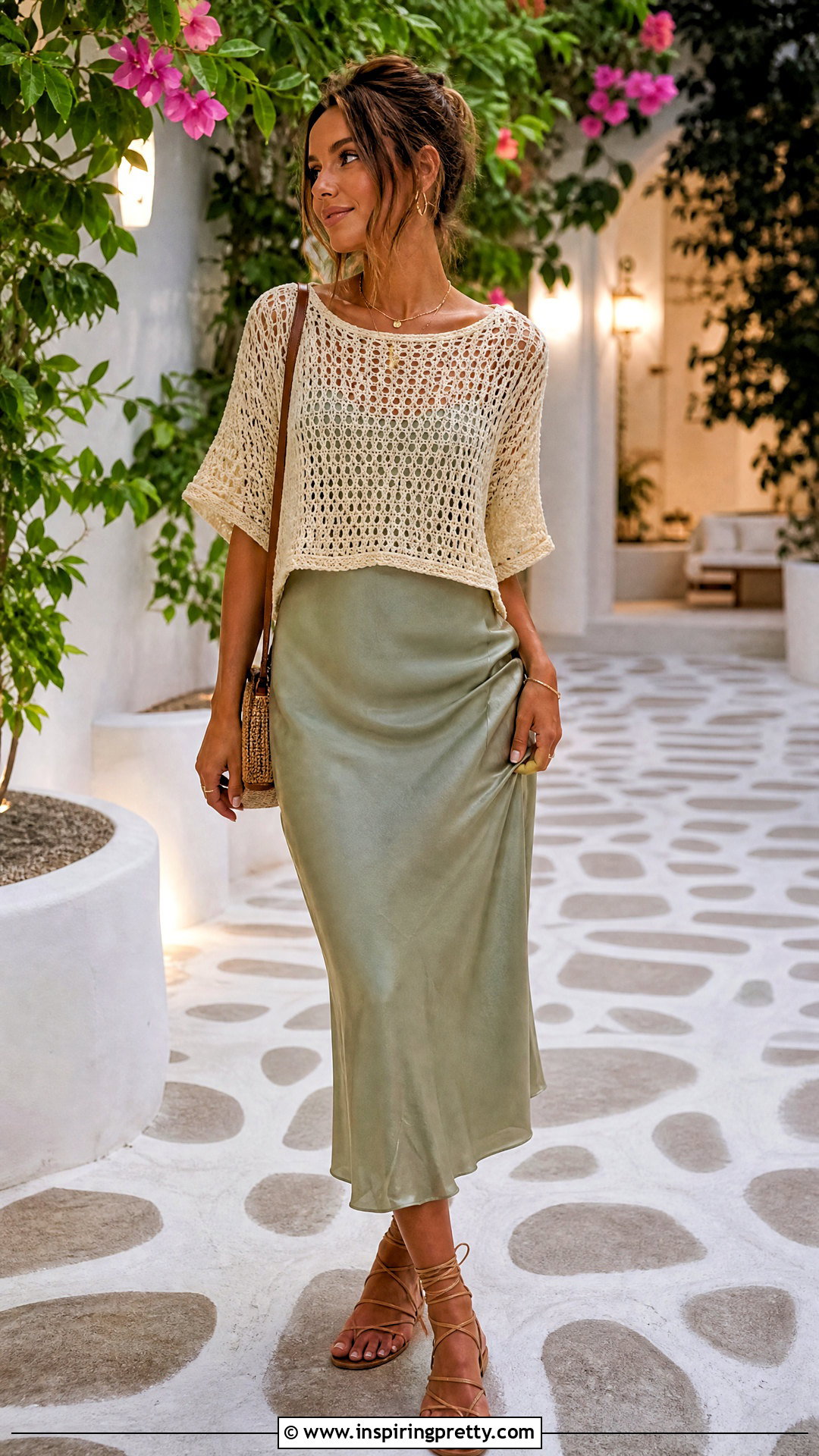 Crochet Knit Crop Top Over A Slip Dress - 20 crochet knitted crop top outfit ideas