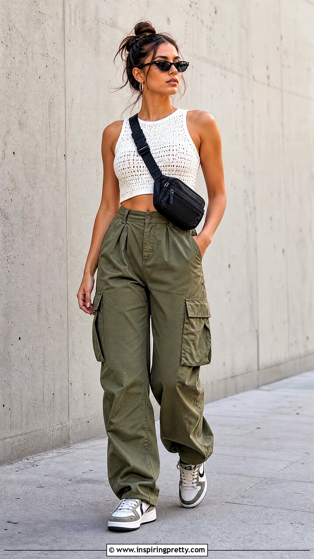 Crochet Knit Crop Top With Cargo Pants - 20 crochet knitted crop top outfit ideas
