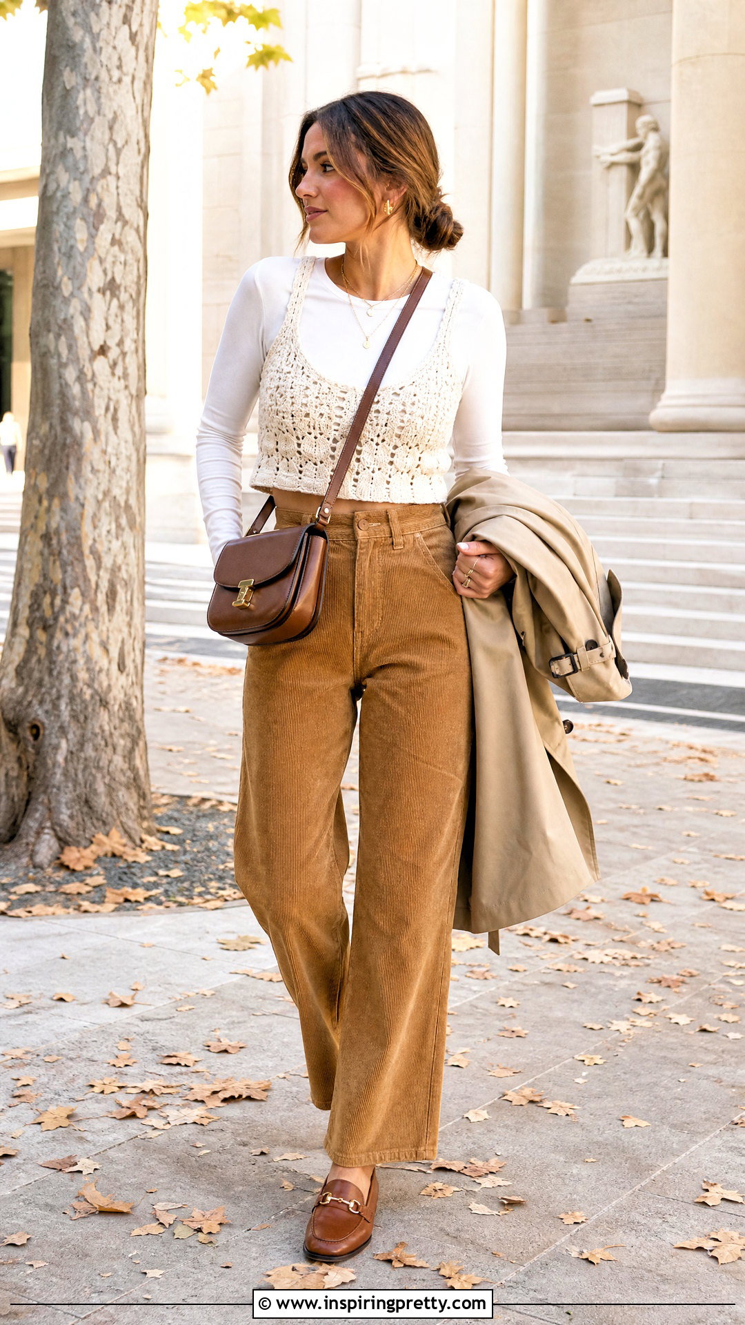 Crochet Knit Crop Top With Corduroy Pants And Shirt - 20 crochet knitted crop top outfit ideas