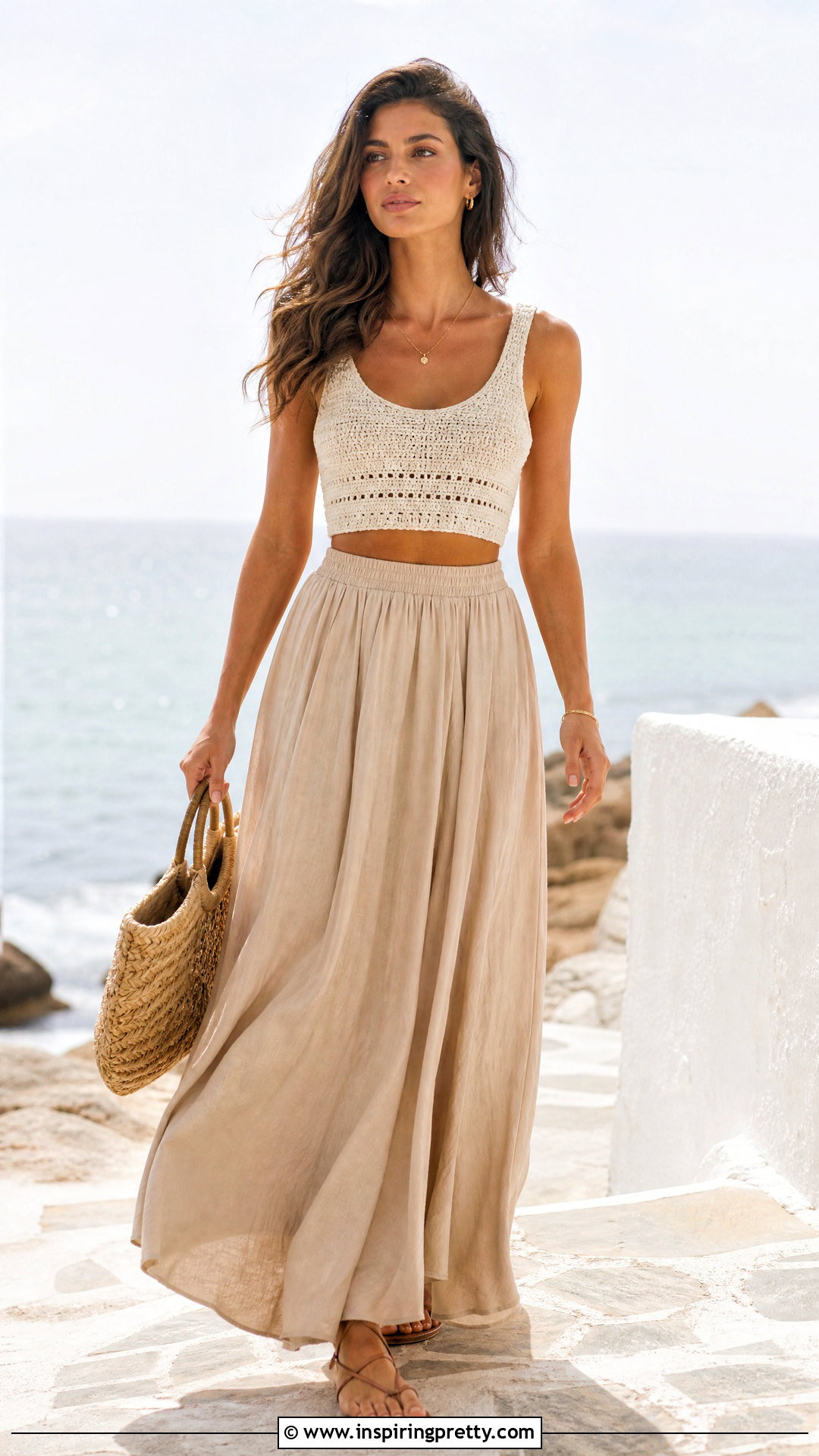 Crochet Knit Crop Top With Maxi Skirt - 20 crochet knitted crop top outfit ideas