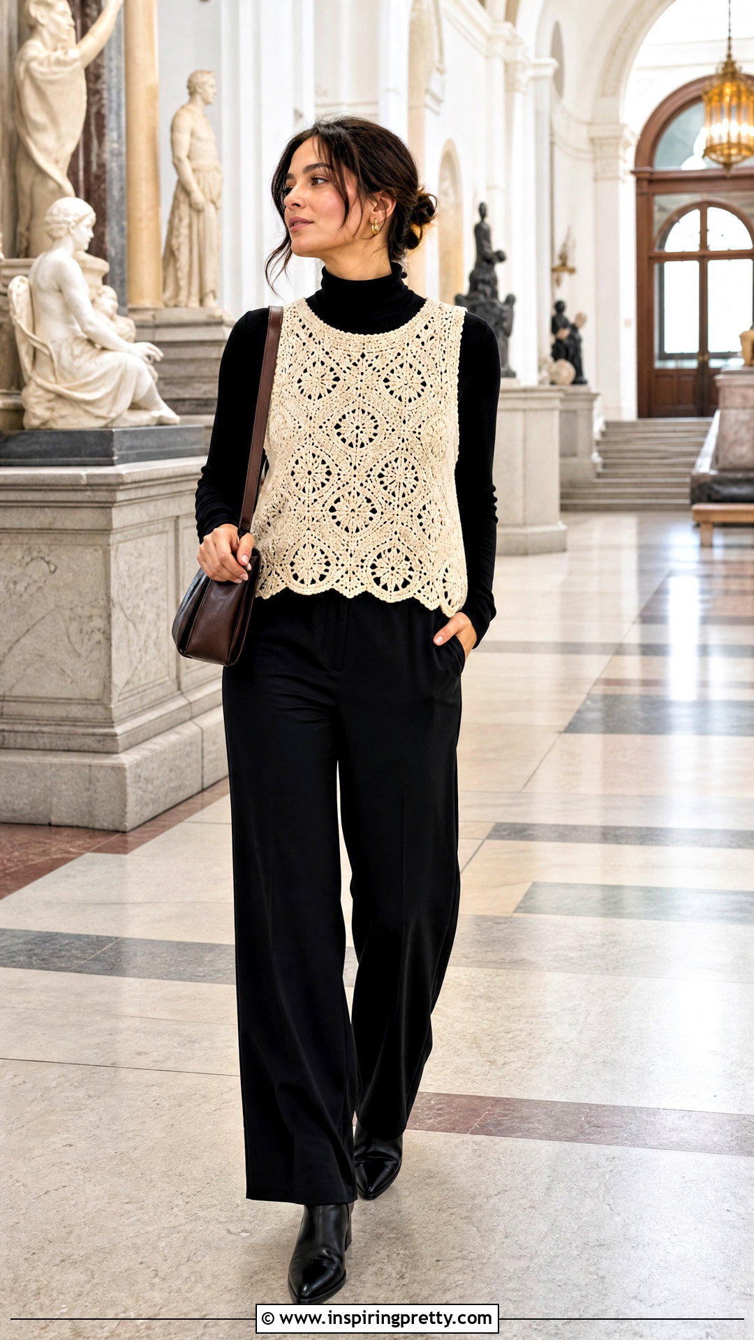 Crochet Lace Top With Turtleneck And Trousers - 50 crochet lace top outfit ideas