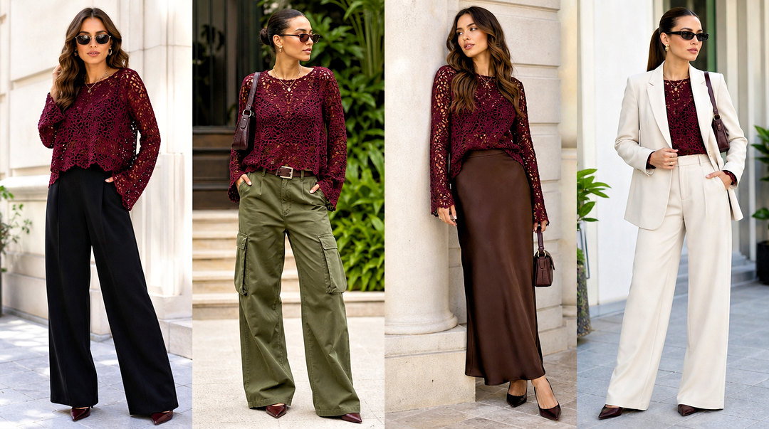 20 Crochet Lace Top in Burgundy Outfit Ideas for Fall Style