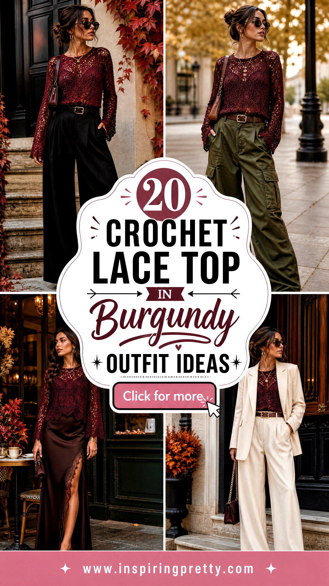 20 Crochet Lace Top in Burgundy Outfit Ideas for Fall Style - 20 Crochet Lace Top in Burgundy Outfit Ideas for Fall Style