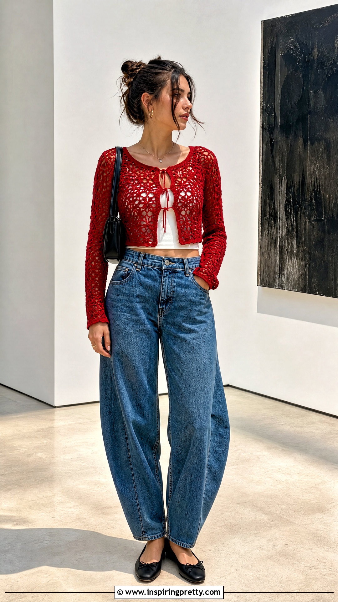 Crochet Long Sleeve Top With Barrel Jeans - 50 crochet long sleeve top outfit ideas
