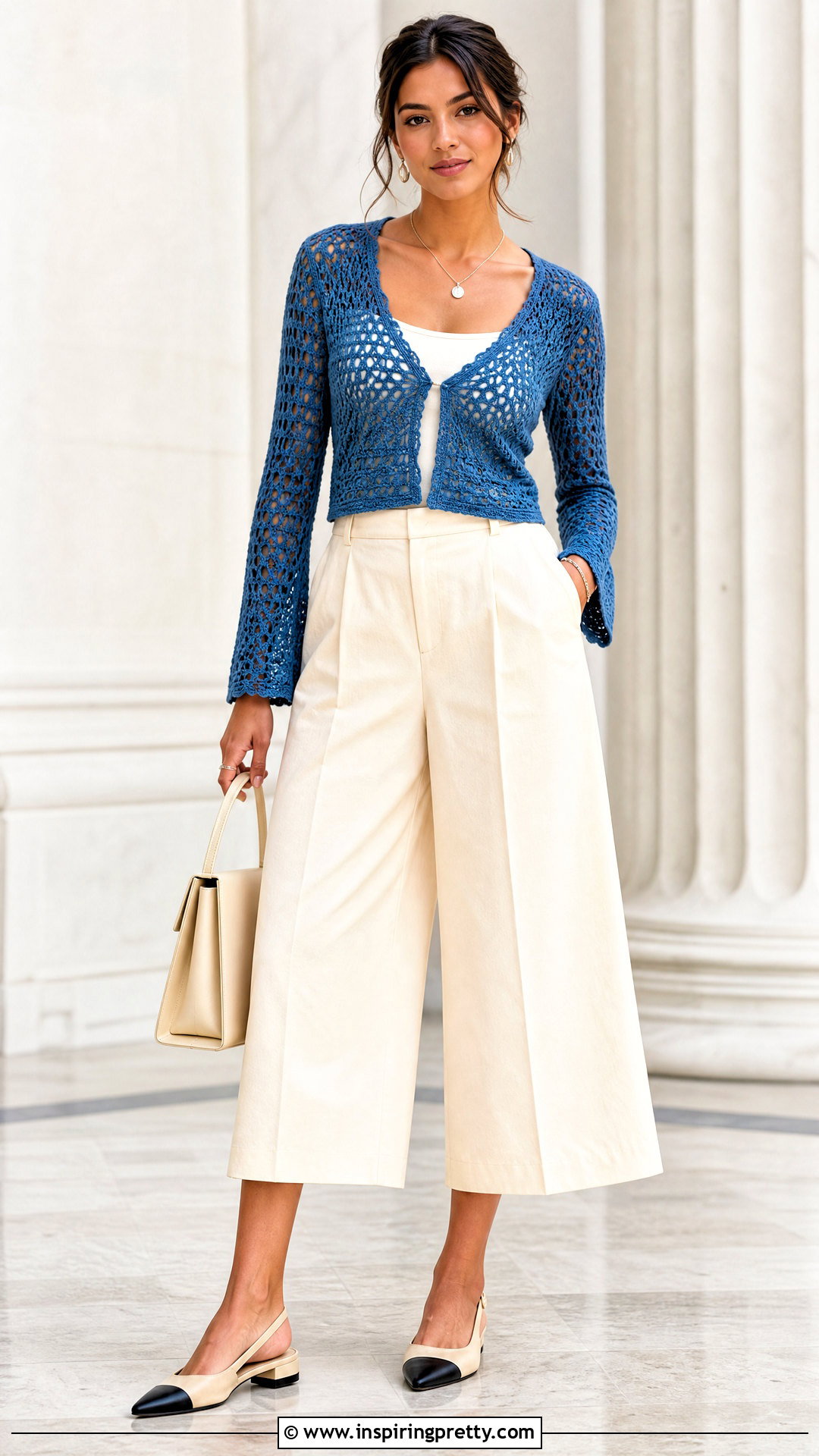 Crochet Long Sleeve Top With Culottes - 50 crochet long sleeve top outfit ideas