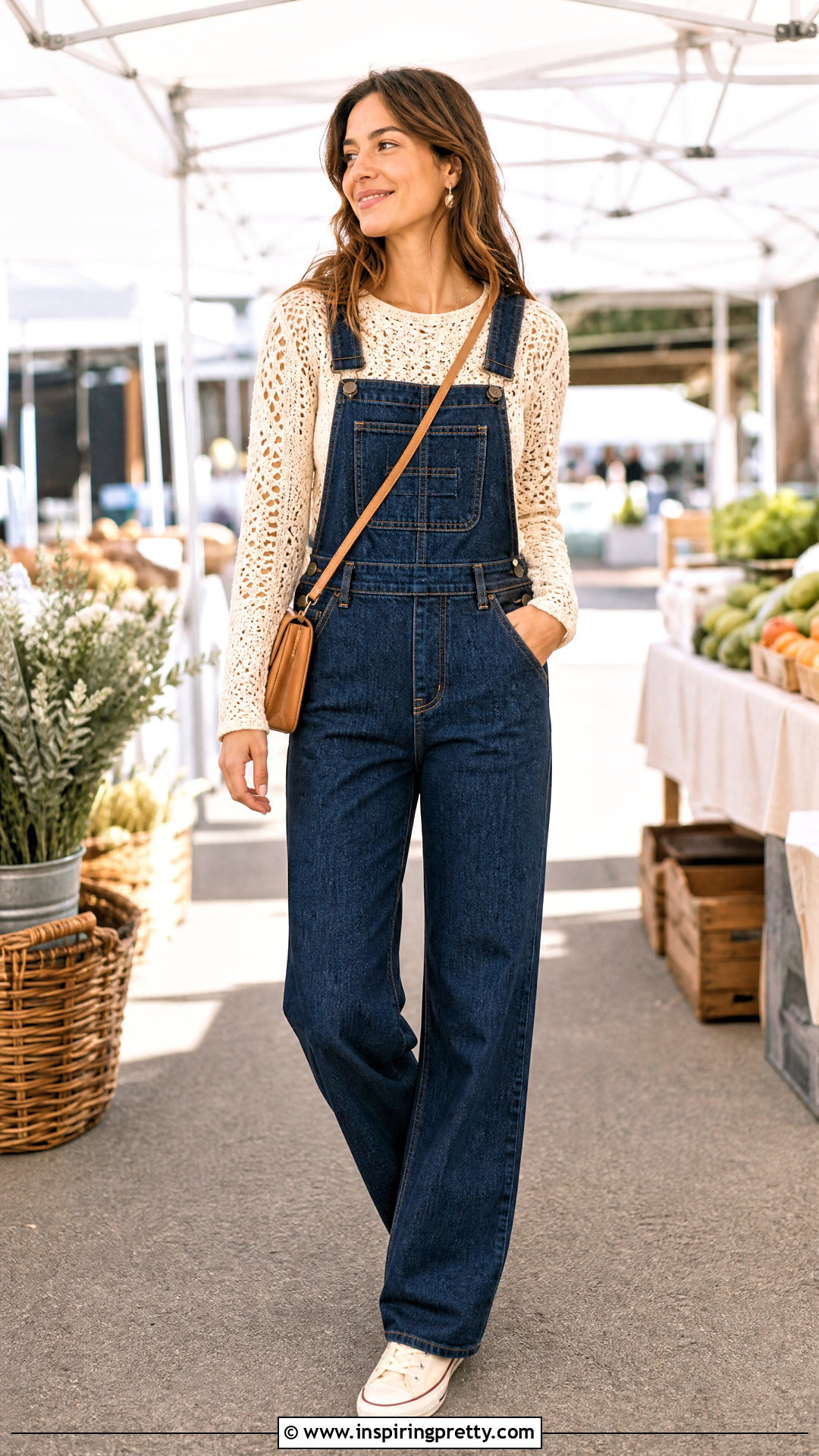 Crochet Long Sleeve Top With Denim Overalls - 50 crochet long sleeve top outfit ideas
