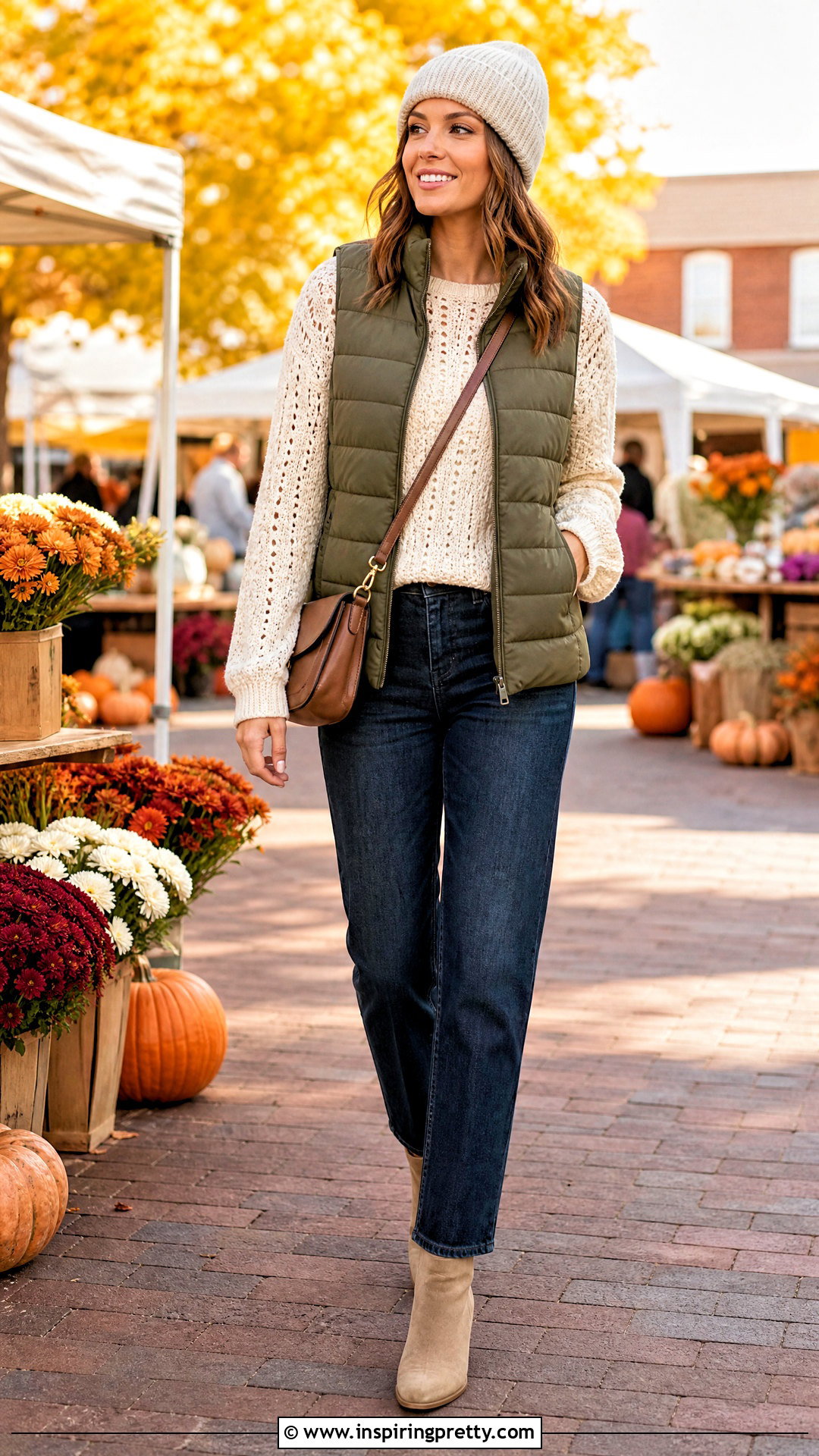 Crochet Long Sleeve Top With Puffer Vest And Jeans - 50 crochet long sleeve top outfit ideas