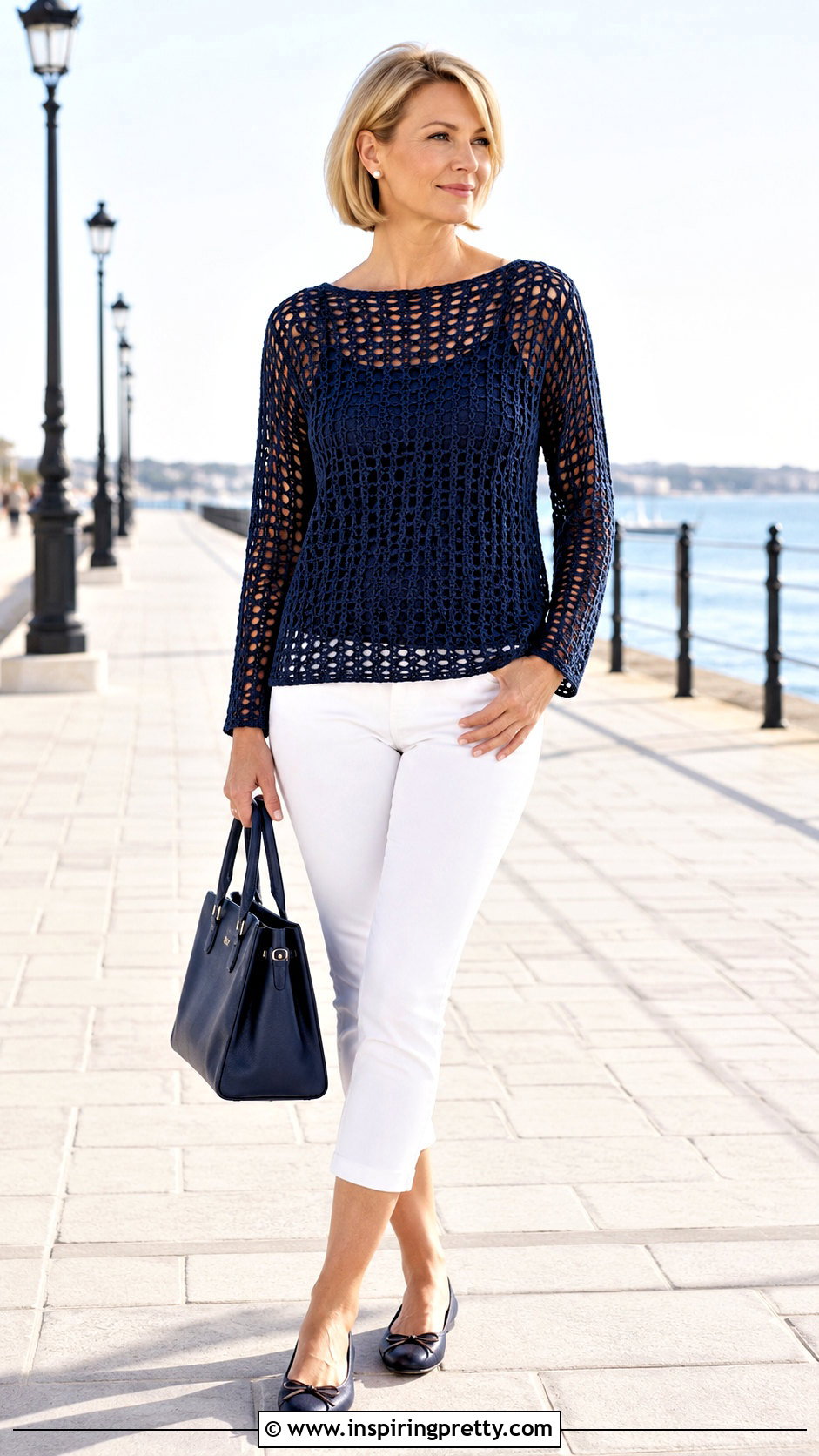 Crochet Mesh Boat Neck Top With Capri Pants - 50 mesh top crochet ideas