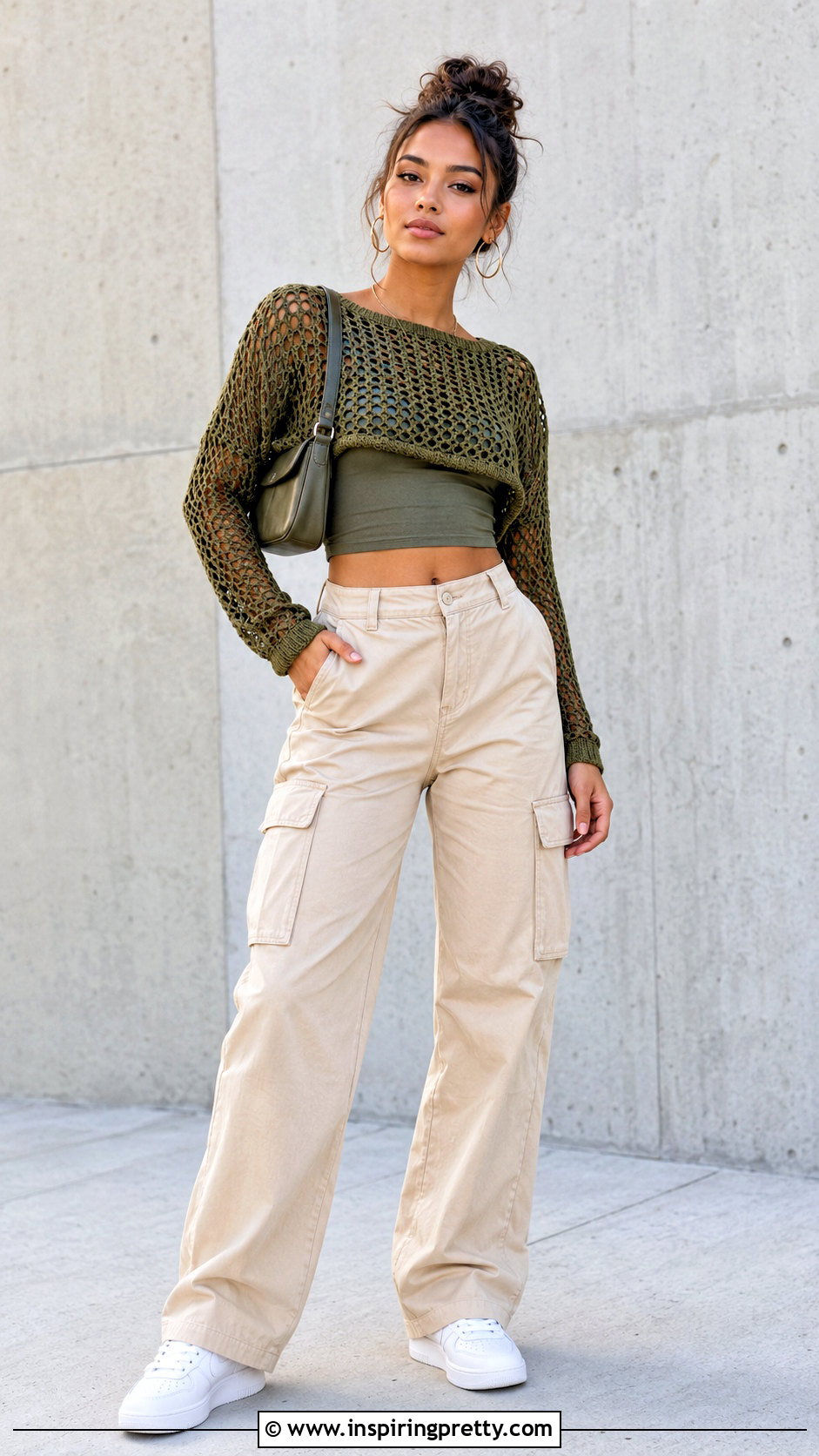 Crochet Mesh Crop Top With Cargo Pants - 50 mesh top crochet ideas