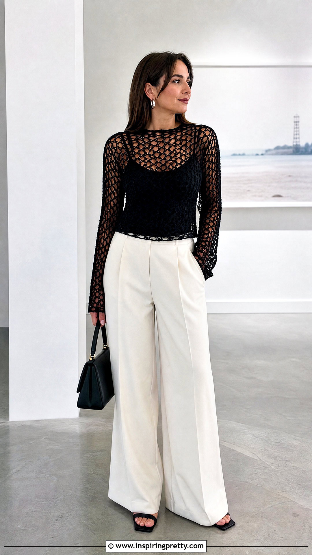 Crochet Mesh Top With A Tank And Trousers - 50 crochet ladies tops outfit ideas