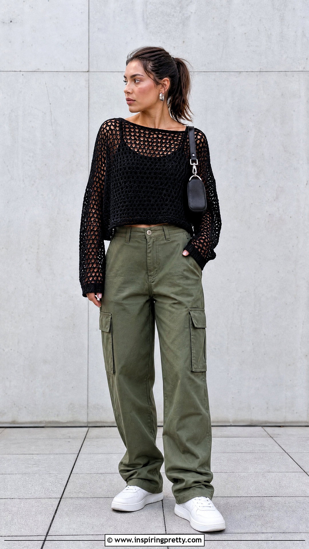 Crochet Mesh Top With Cargo Pants - 20 easy crochet tops for women