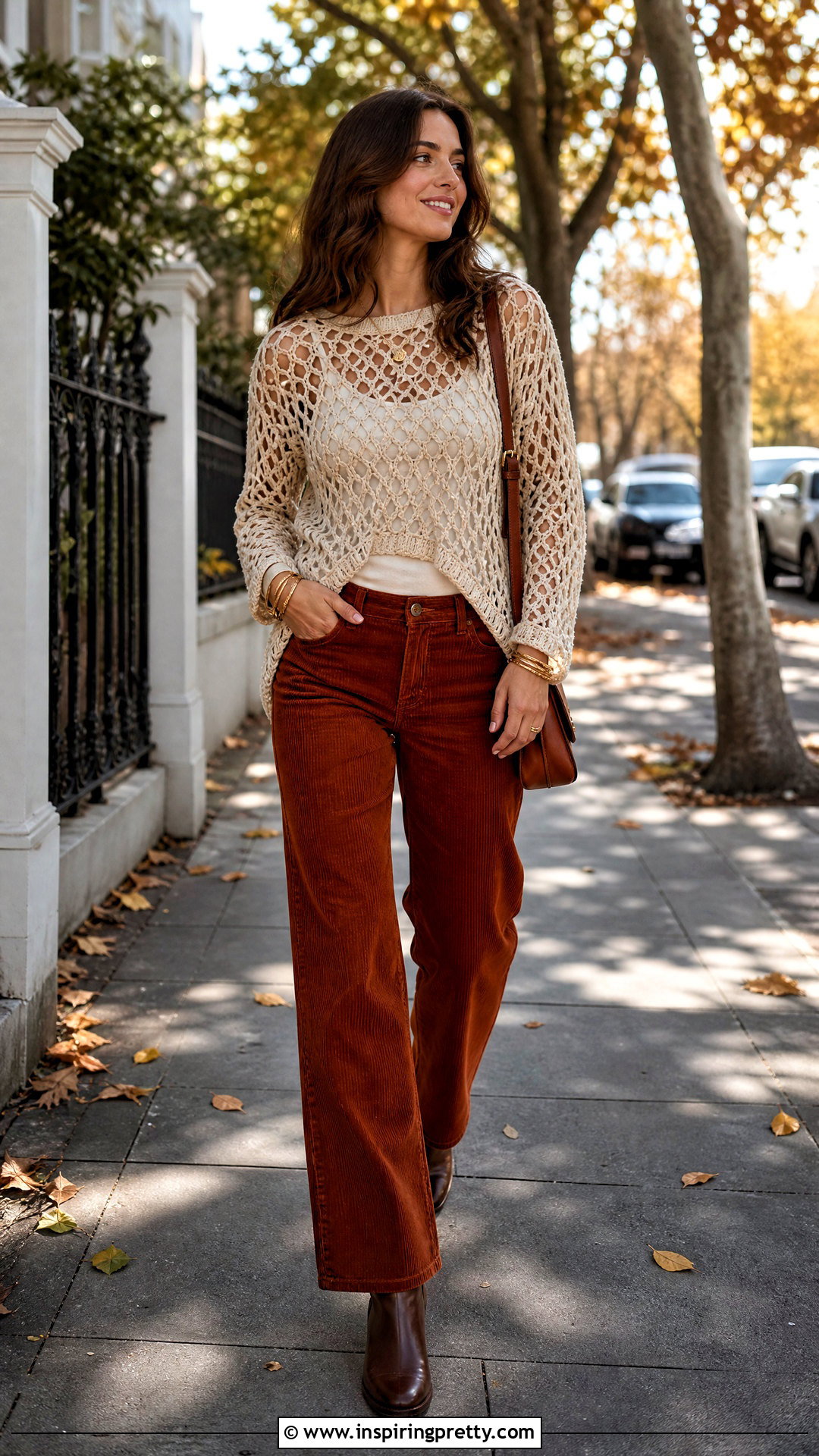 Crochet Mesh Top With Corduroy Pants - 50 crochet mesh top outfit ideas