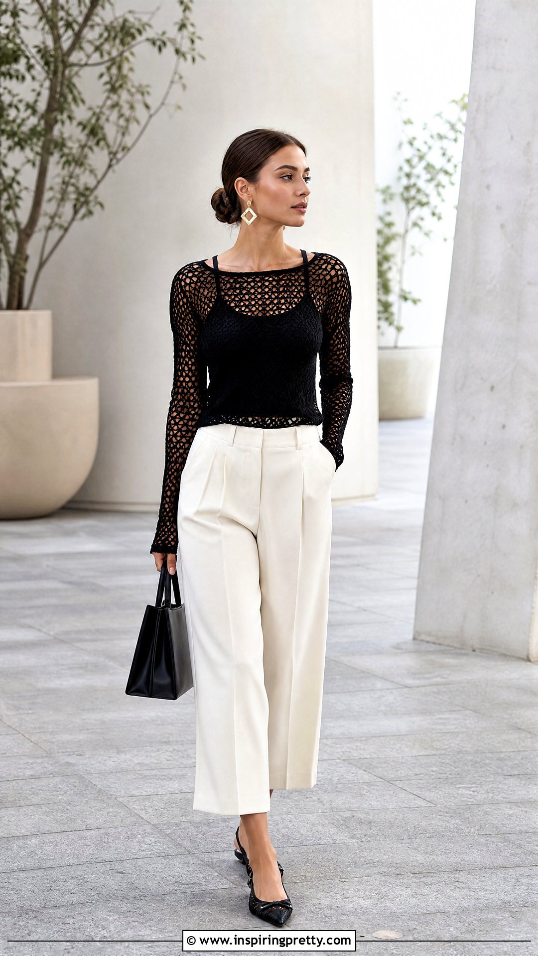 Crochet Mesh Top With Culottes - 50 crochet mesh top outfit ideas