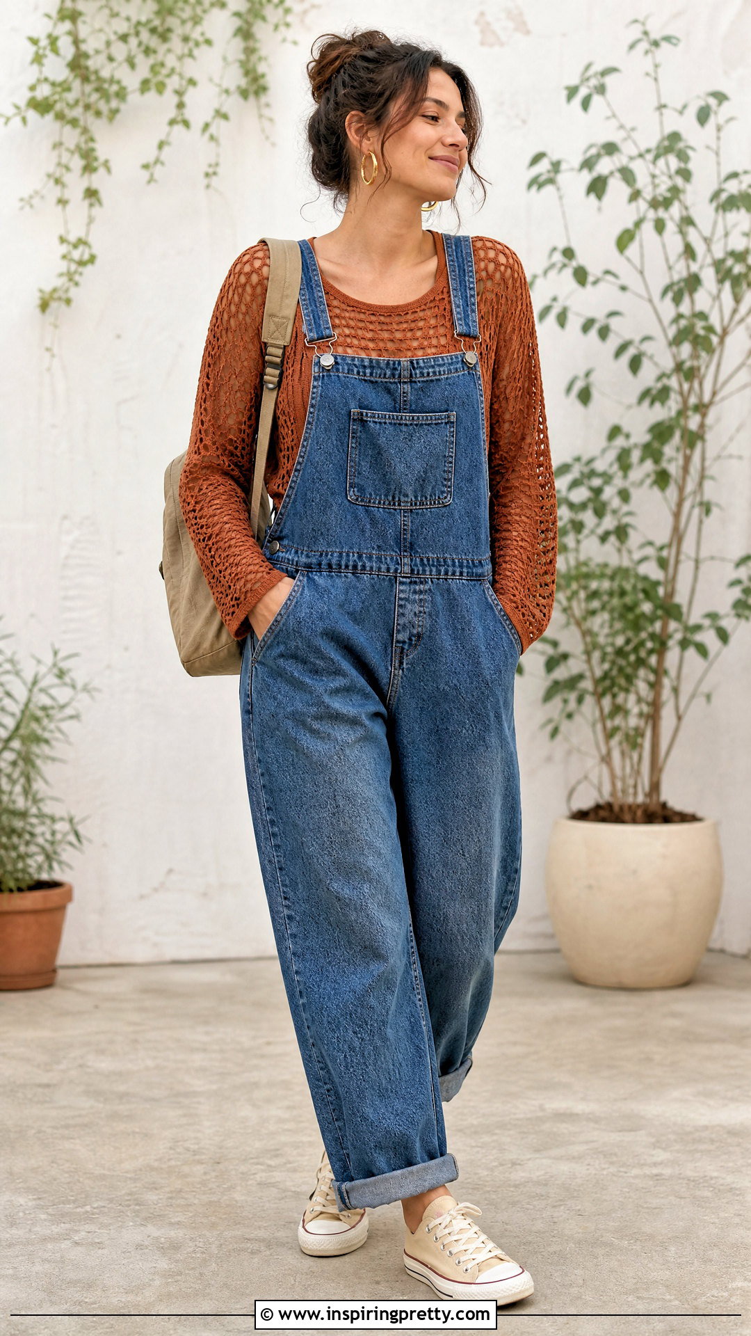 Crochet Mesh Top With Denim Overalls - 50 crochet mesh top outfit ideas
