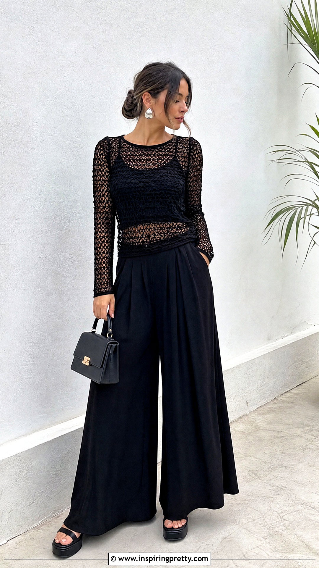Crochet Mesh Top With Palazzo Pants - 50 crochet mesh top outfit ideas