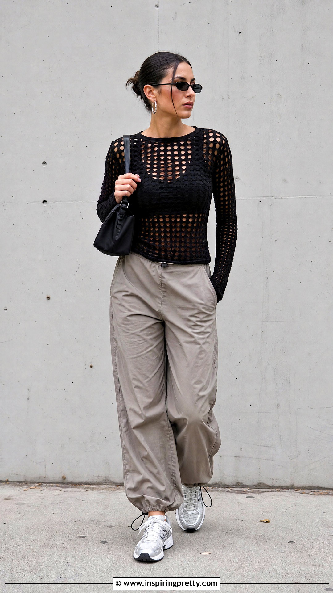 Crochet Mesh Top With Parachute Pants - 50 crochet mesh top outfit ideas