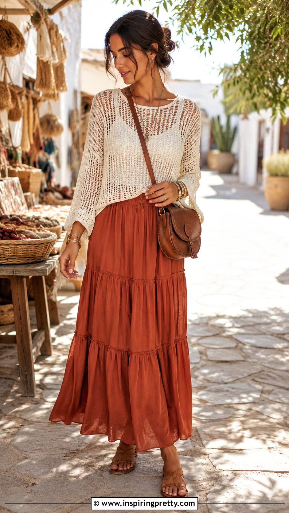 Crochet Mesh Top With Tiered Maxi Skirt - 50 mesh top crochet ideas