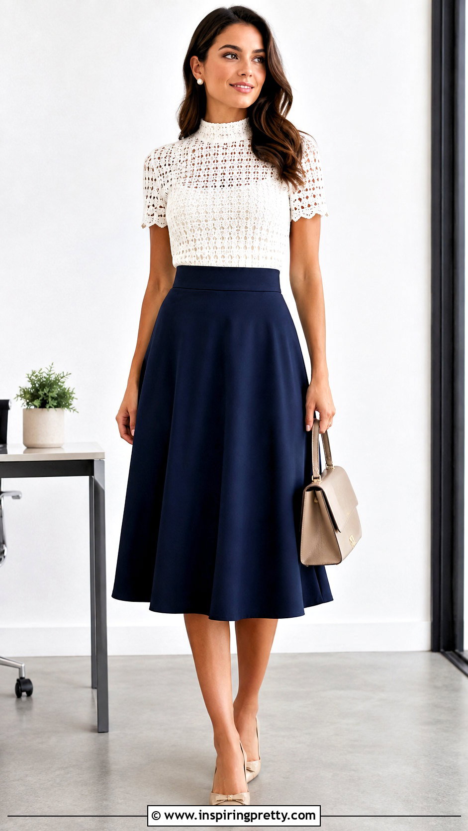 Crochet Mock Neck Top With A Line Skirt - 50 crochet tops for women
