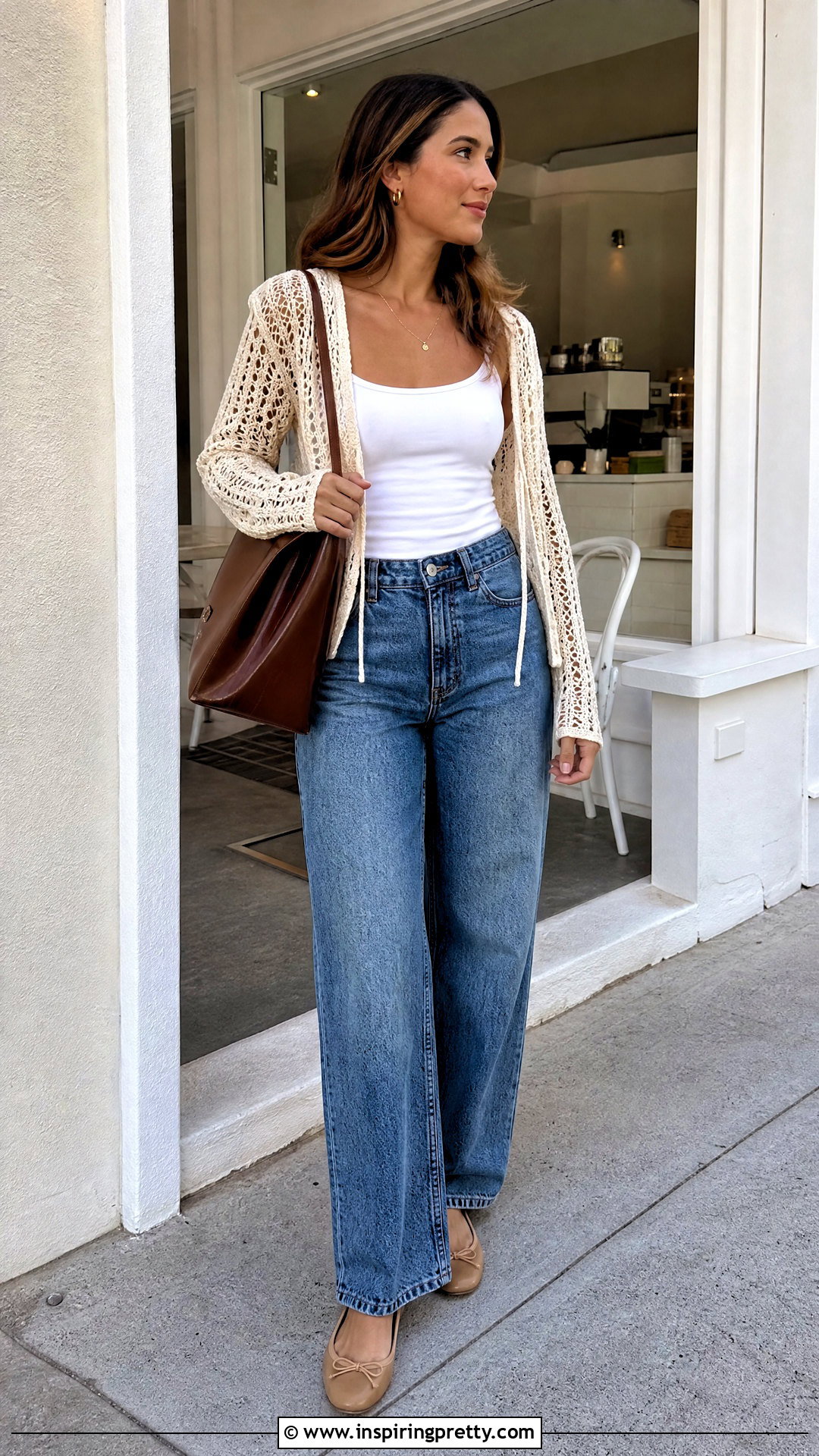 Crochet Net Cardigan With Tank And Jeans - 50 crochet net top outfit ideas