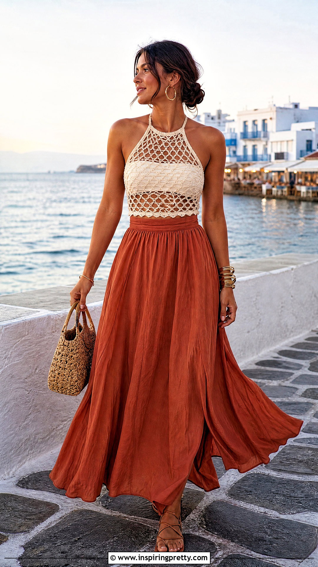 Crochet Net Halter Top With Maxi Skirt - 50 crochet net top outfit ideas