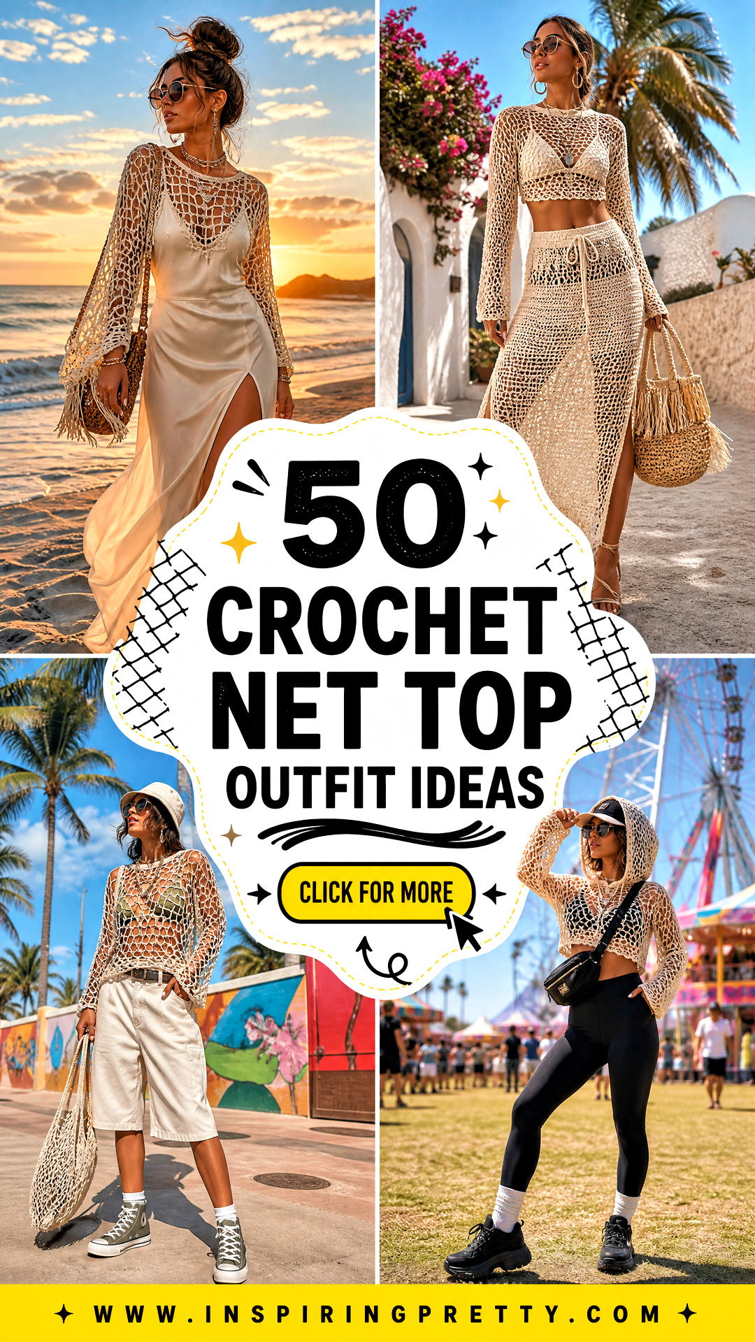 50 Crochet Net Top Outfit Ideas for Bold Festival and Beach Looks - 50 Crochet Net Top Outfit Ideas for Bold Festival and Beach Looks