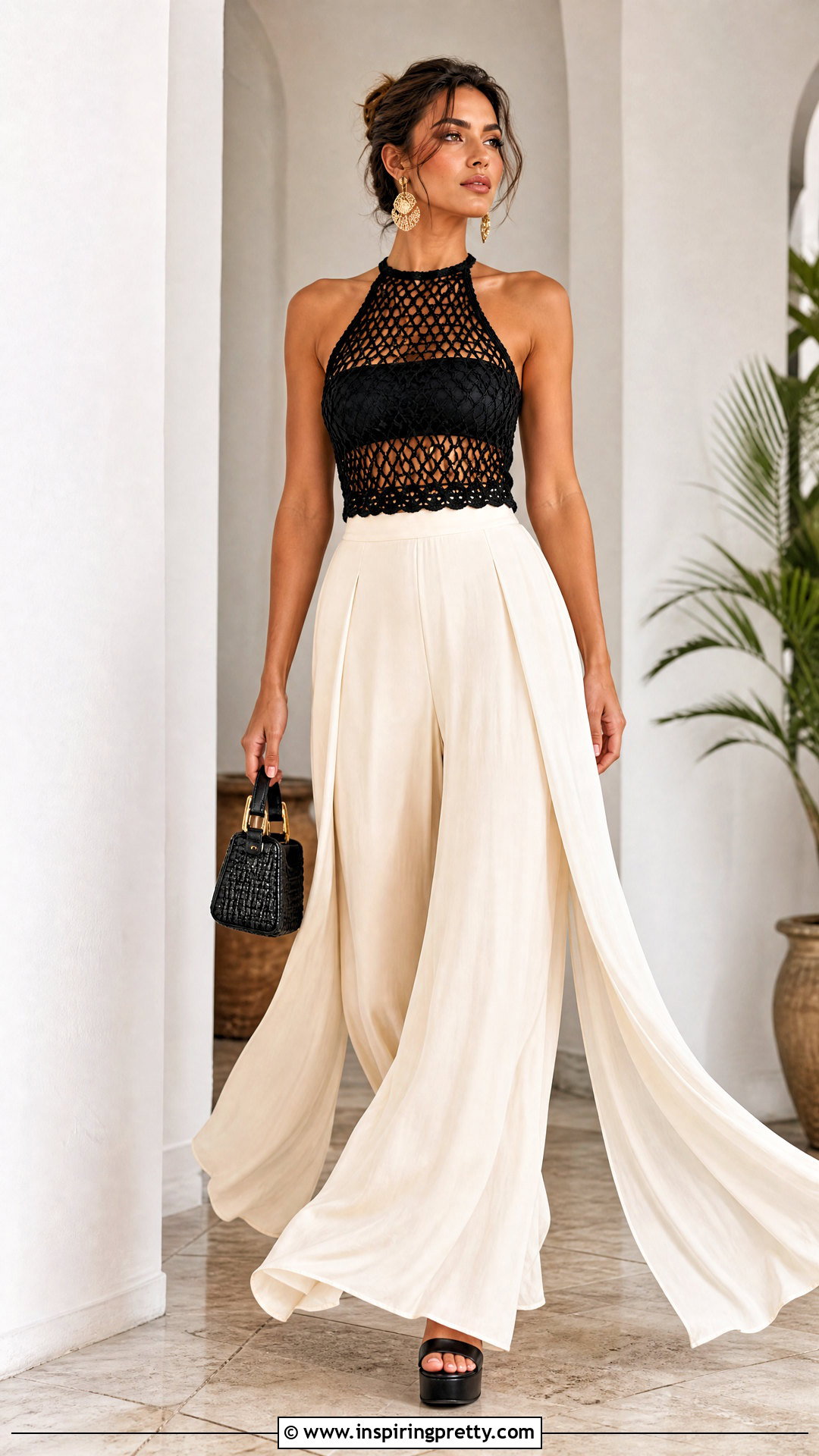 Crochet Net Top With Palazzo Pants - 50 crochet net top outfit ideas