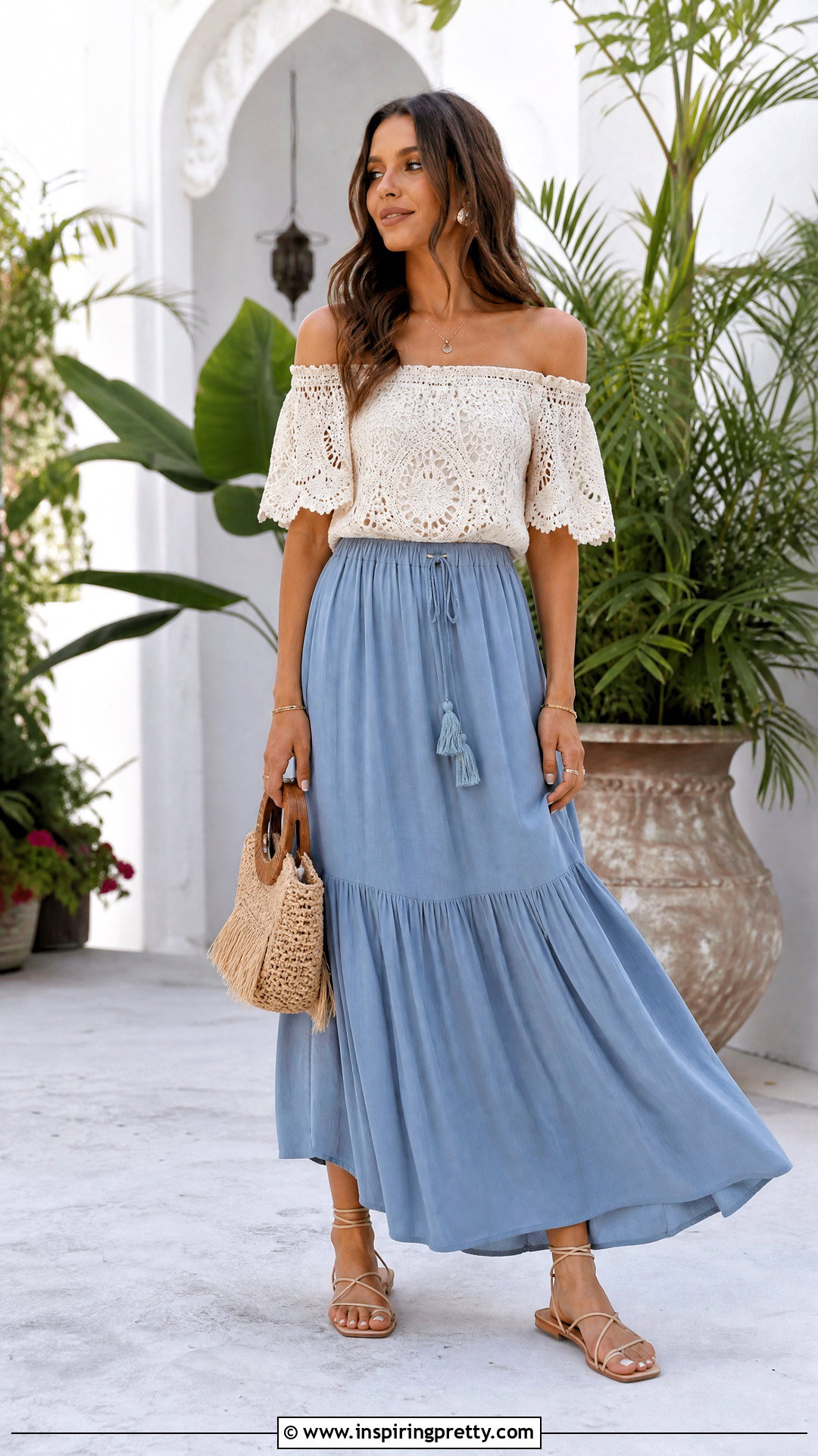 Crochet Off Shoulder Top With Maxi Skirt - 20 handmade crochet top design ideas
