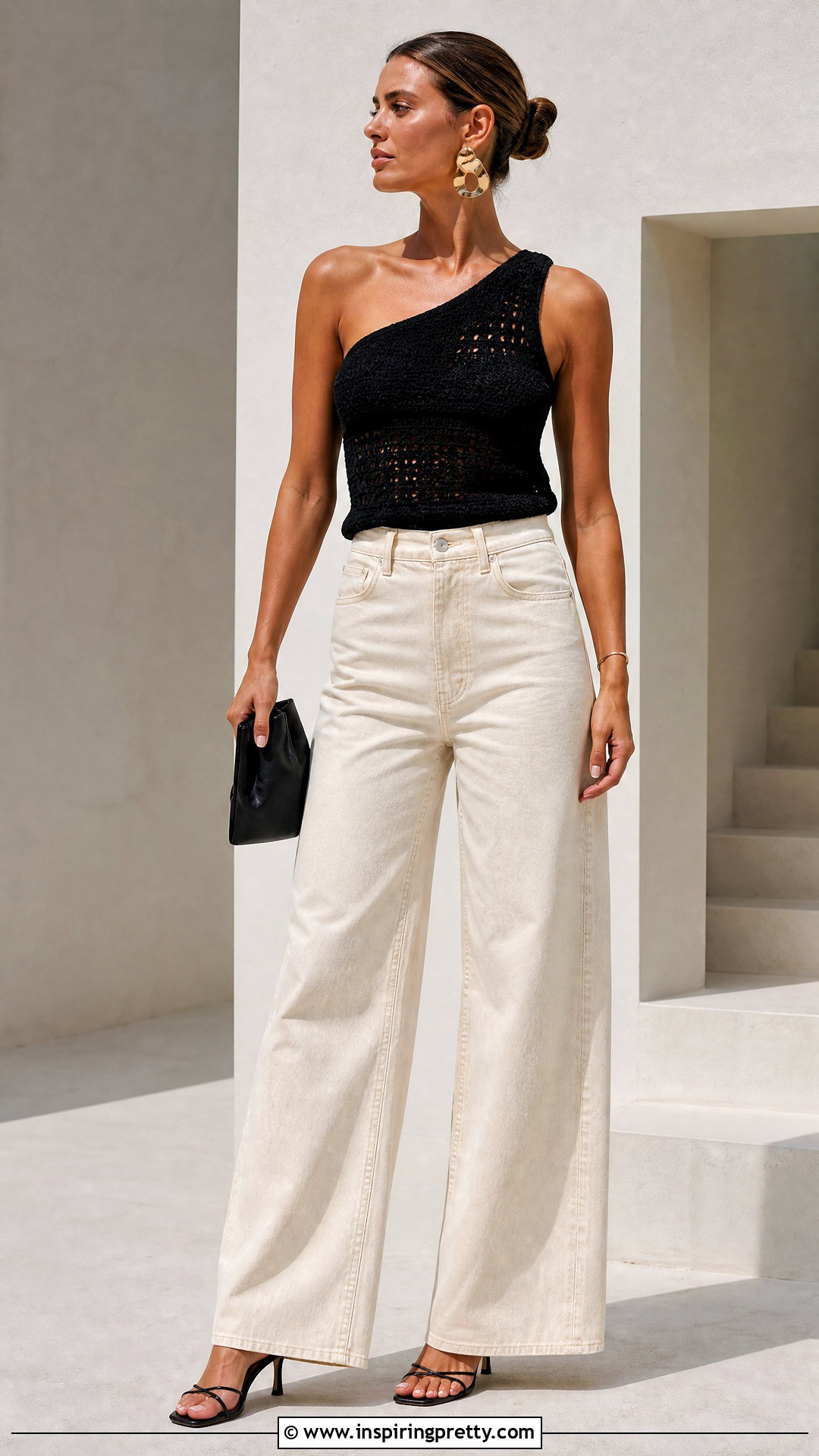 Crochet One Shoulder Top With Wide Leg Jeans - 20 easy crochet tops for women