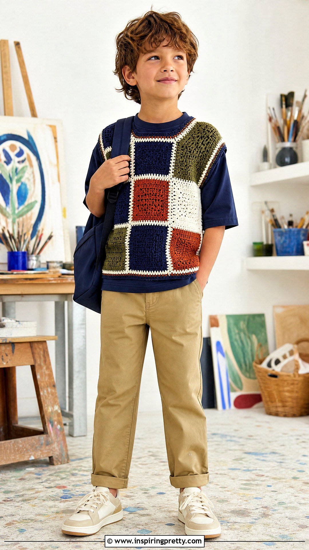 Crochet Patchwork Top With Khaki Pants - 50 crochet top for kids