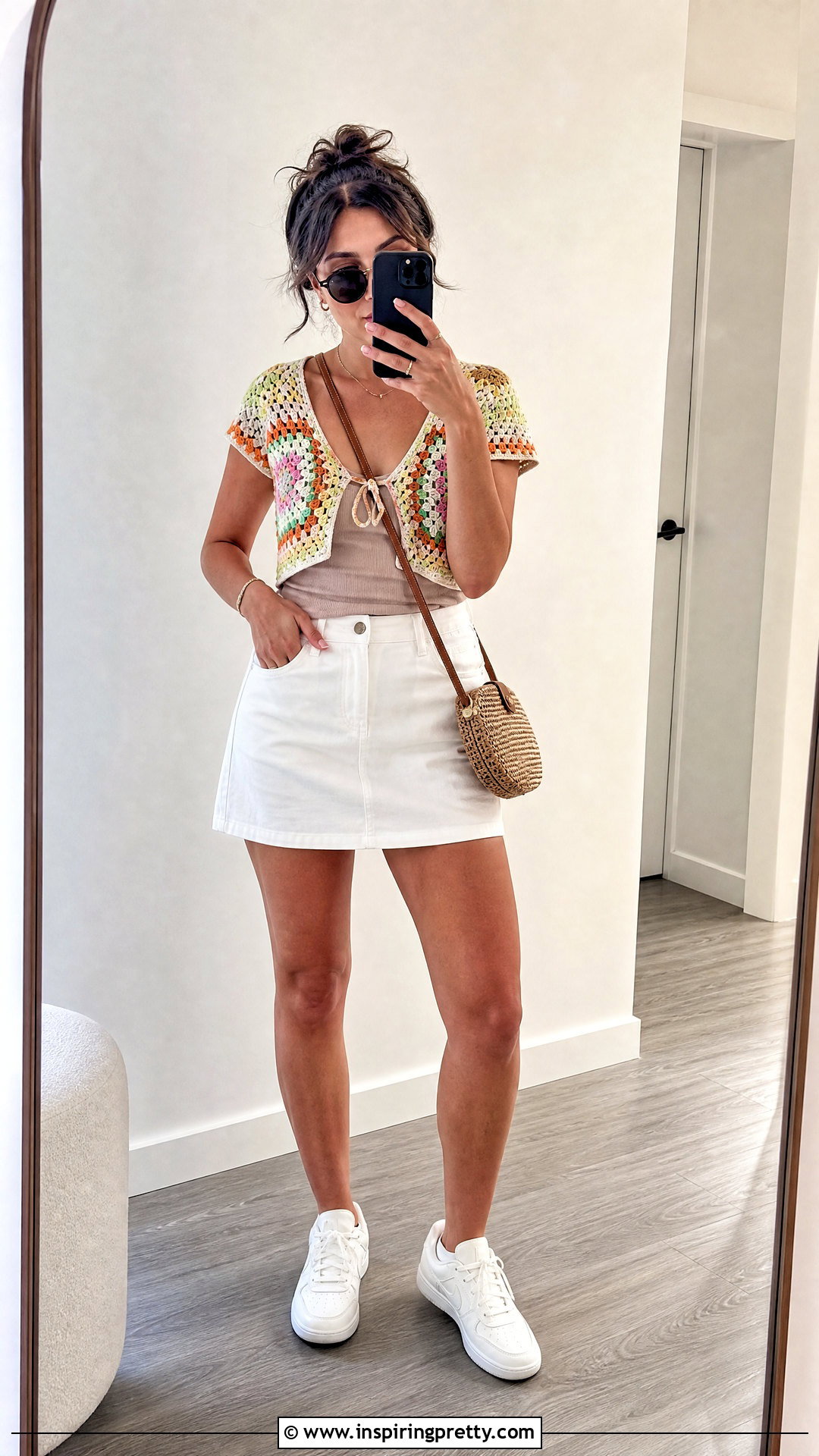 Crochet Peekaboo Top With a Mini Skirt - 20 crochet peekaboo top outfit ideas