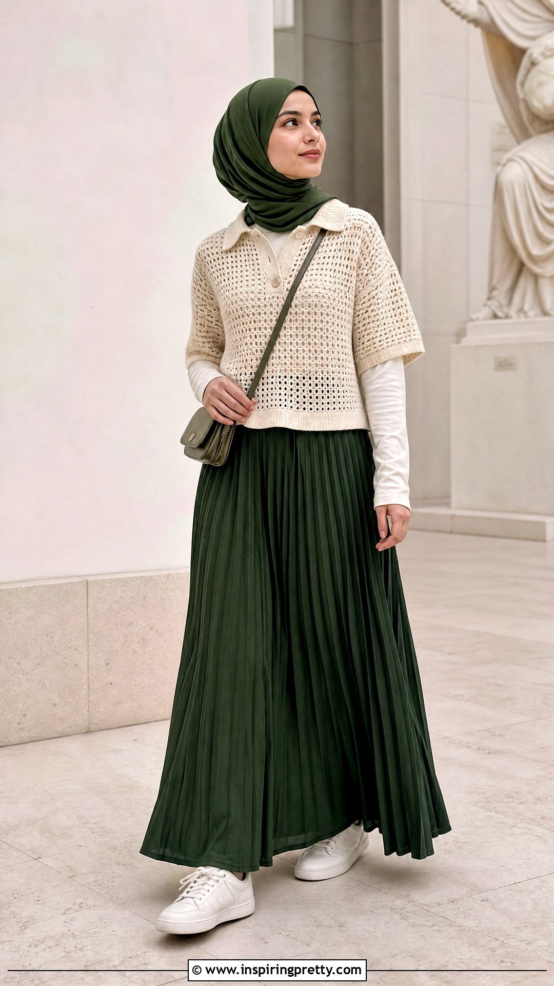 Crochet Polo Top With A Pleated Maxi Skirt - 25 crochet top hijabi outfit ideas
