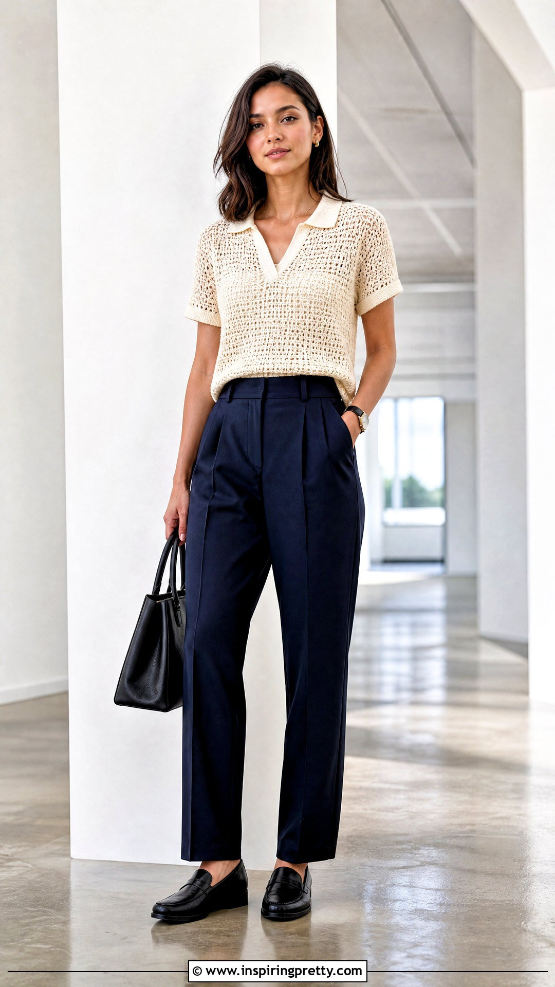 Crochet Polo Top With Tailored Trousers - 50 crochet top ideas