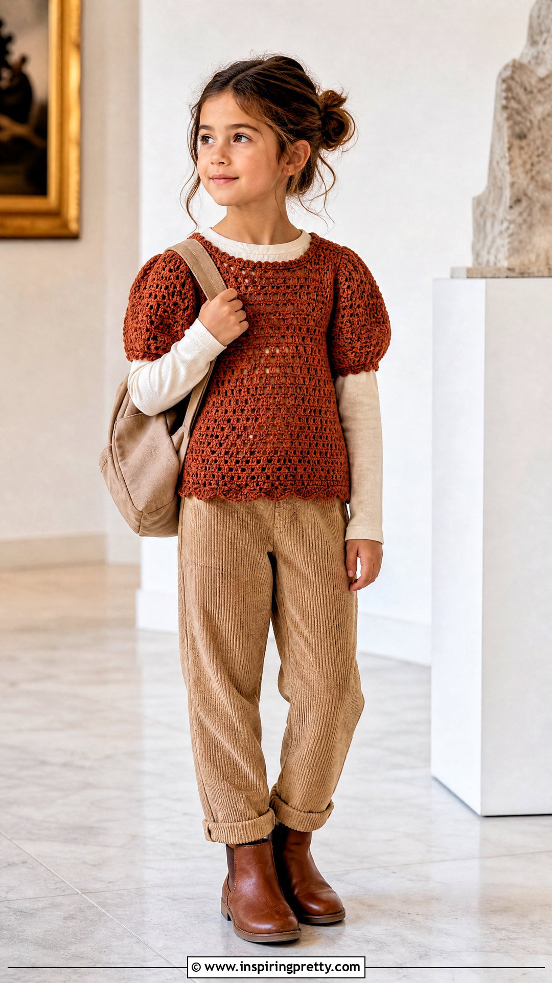 Crochet Puff Sleeve Top With Corduroy Pants - 50 crochet top for kids
