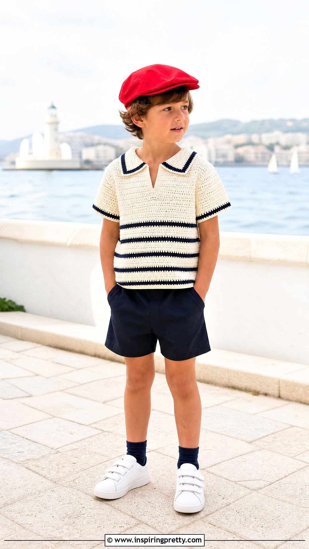 Crochet Sailor Top With Navy Shorts - 50 crochet top for kids